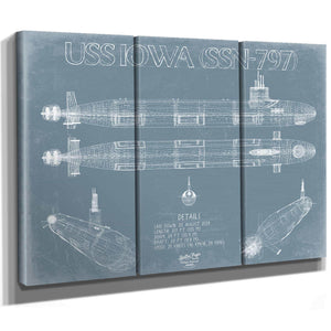 Bella Frye Home & Garden > Decor > Artwork USS Iowa (SSN-797) Blueprint Wall Art - Original Submarine Print