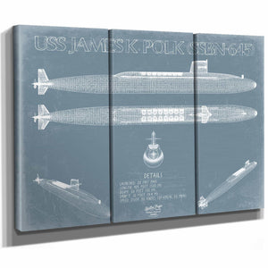 Bella Frye Home & Garden > Decor > Artwork USS James K. Polk (SSBN-645) Blueprint Wall Art - Original Submarine Print