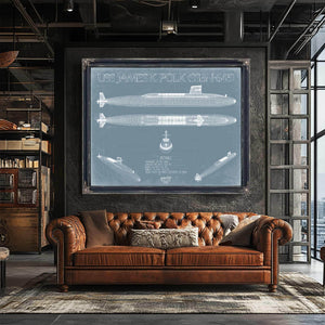 Bella Frye Home & Garden > Decor > Artwork USS James K. Polk (SSBN-645) Blueprint Wall Art - Original Submarine Print