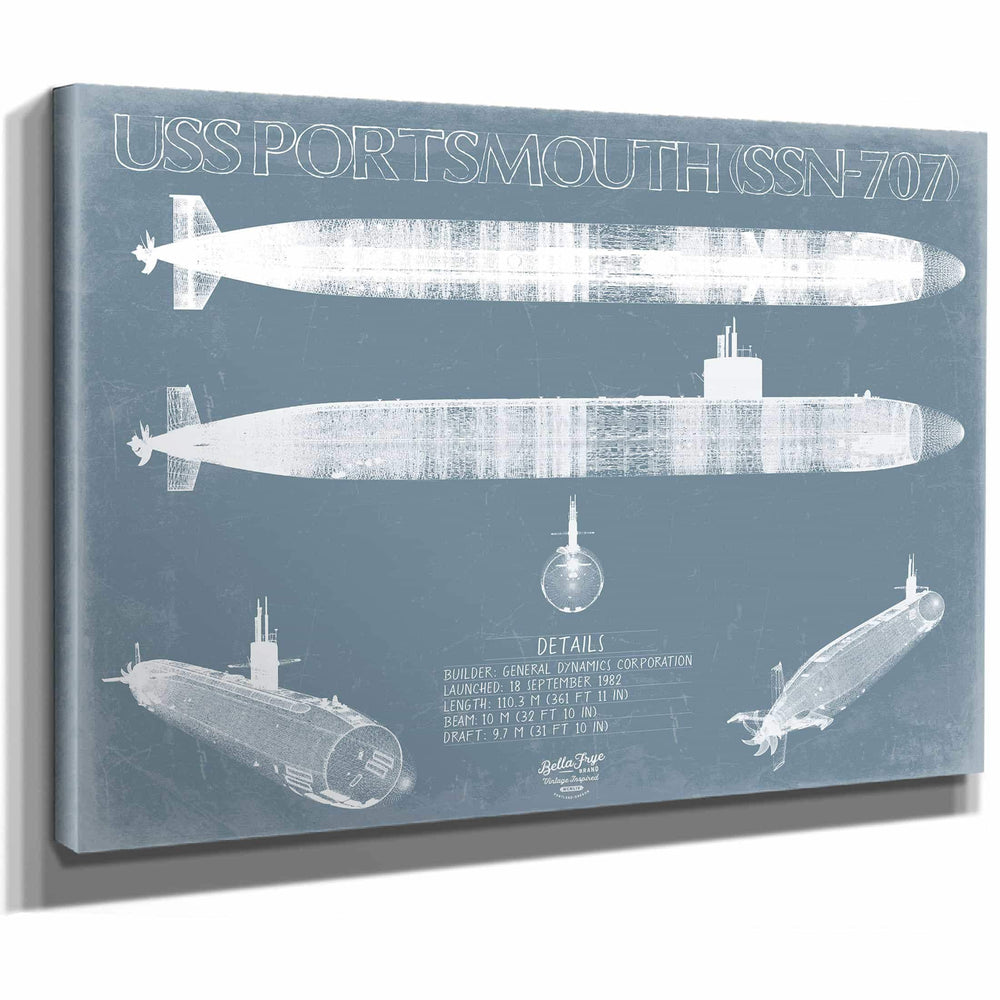 Bella Frye Home & Garden > Decor > Artwork USS Portsmouth (SSN-707) Blueprint Wall Art - Original Submarine Print