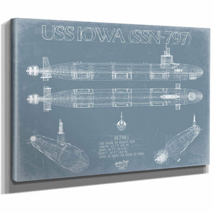 Bella Frye Home & Garden > Decor > Artwork USS Iowa (SSN-797) Blueprint Wall Art - Original Submarine Print