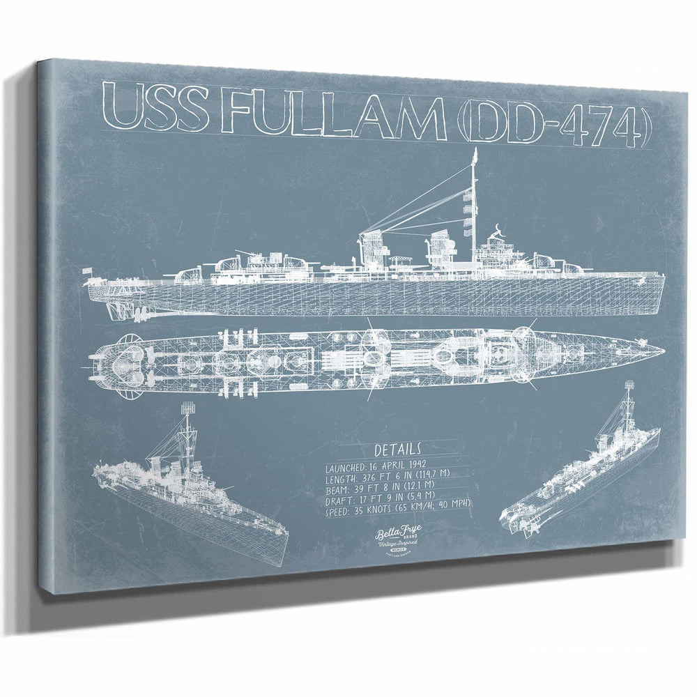 Bella Frye Home & Garden > Decor > Artwork USS Fullam (DD-474) Blueprint Wall Art - Original Destroyer Print