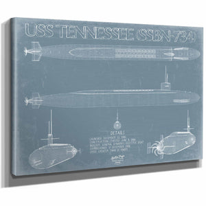 Bella Frye Home & Garden > Decor > Artwork USS Tennessee (SSBN-734) Blueprint Wall Art - Original Submarine Print
