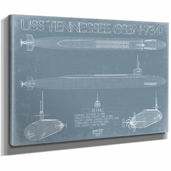 Bella Frye Home & Garden > Decor > Artwork USS Tennessee (SSBN-734) Blueprint Wall Art - Original Submarine Print