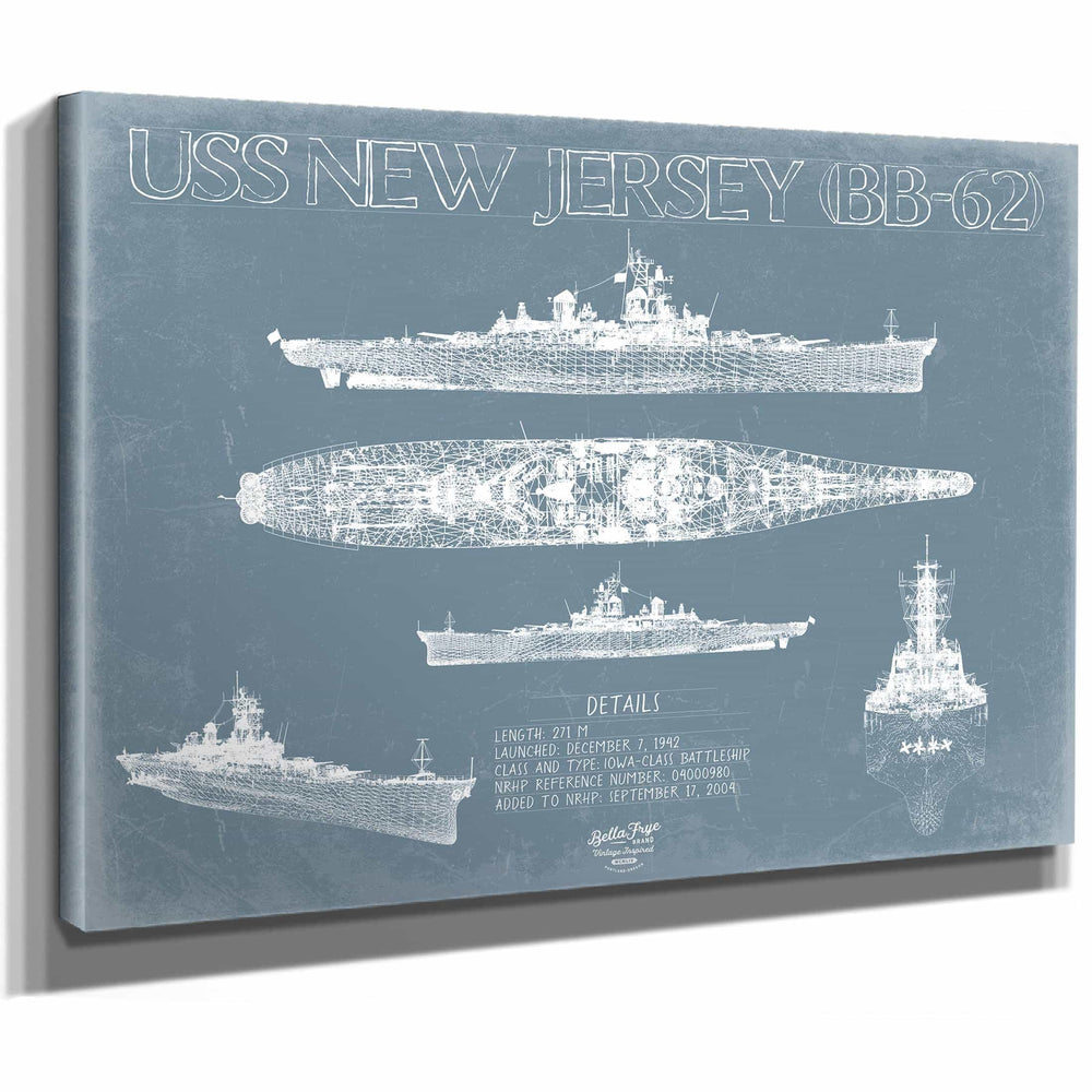 Bella Frye Home & Garden > Decor > Artwork USS New Jersey (BB-62) Blueprint Wall Art - Original Battleship Print