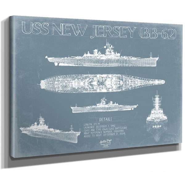 Bella Frye Home & Garden > Decor > Artwork USS New Jersey (BB-62) Blueprint Wall Art - Original Battleship Print