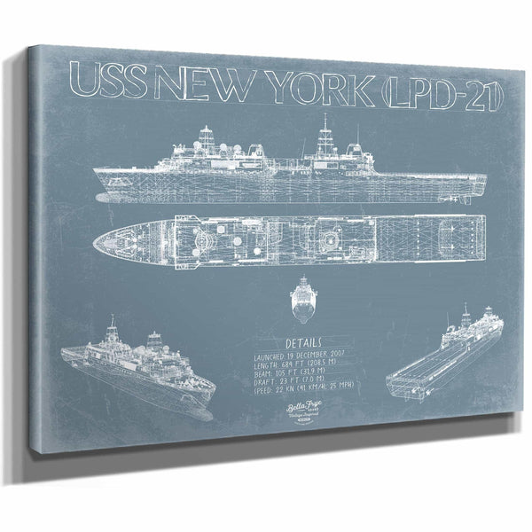 Bella Frye Home & Garden > Decor > Artwork USS New York (LPD-21) Blueprint Wall Art - Original Amphibious Transport Dock Print