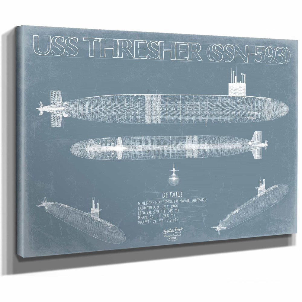 Bella Frye Home & Garden > Decor > Artwork USS Thresher (SSN-593) Blueprint Wall Art - Original Submarine Print