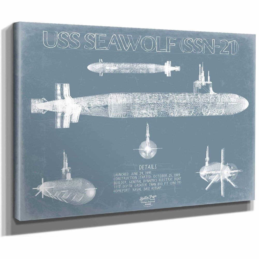 Bella Frye Home & Garden > Decor > Artwork USS Seawolf (SSN-21) Blueprint Wall Art - Original Submarine Print