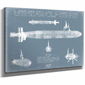 Bella Frye Home & Garden > Decor > Artwork USS Seawolf (SSN-21) Blueprint Wall Art - Original Submarine Print