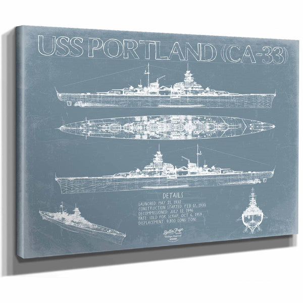 Bella Frye Home & Garden > Decor > Artwork USS Portland (CA-33) Blueprint Wall Art - Original Cruiser Print