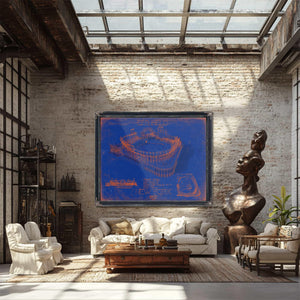 a living room filled with furniture and a painting on the wall