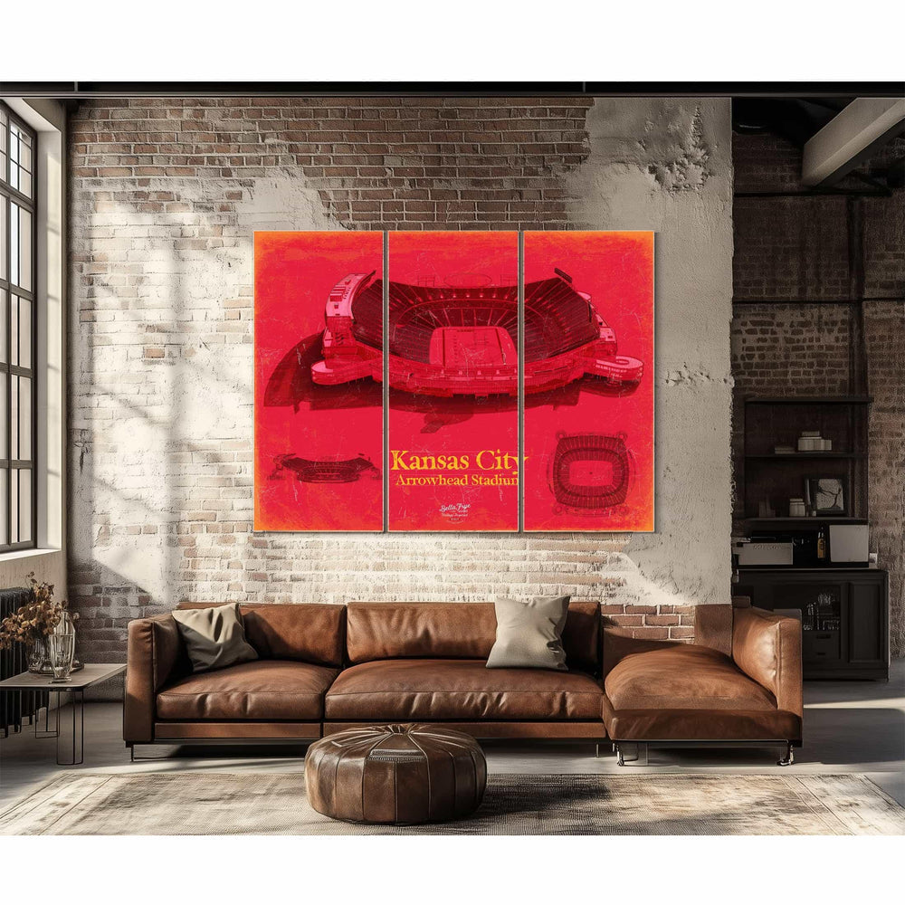Bella Frye Home & Garden > Decor > Artwork Arrowhead Stadium Wall Art - Kansas City Chiefs Blueprint Football Stadium Print