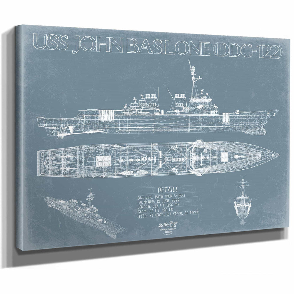 Bella Frye Home & Garden > Decor > Artwork USS John Basilone (DDG-122) Blueprint Wall Art - Original Guided-Missile Destroyer Print