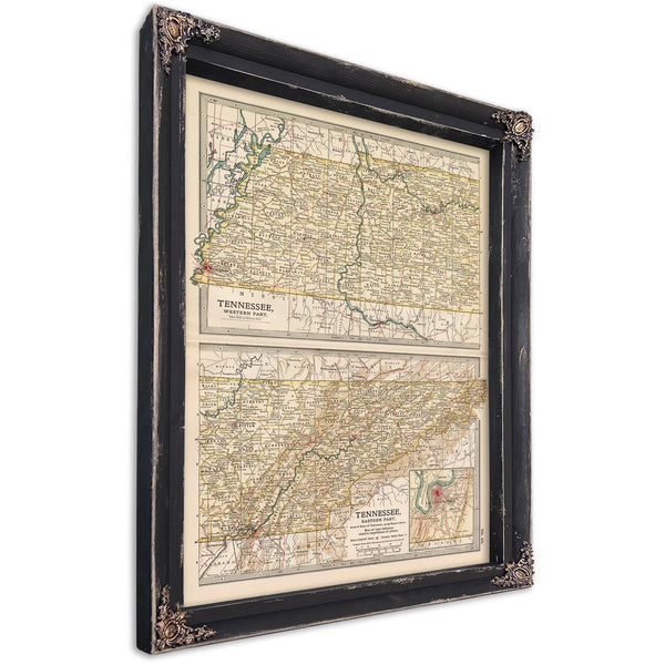 Bella Frye Home & Garden > Decor > Artwork Framed Tennessee Vintage Map - Ornate Embellishment Frame with Print