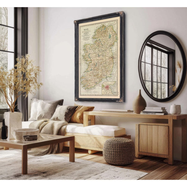 Bella Frye Home & Garden > Decor > Artwork Framed Ireland Vintage Map - Ornate Embellishment Frame with Print