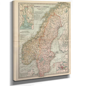 Bella Frye Home & Garden > Decor > Artwork Framed Norway Sweden Vintage Map - Ornate Embellishment Frame with Print