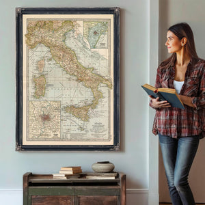 Bella Frye Home & Garden > Decor > Artwork Framed Italy Vintage Map - Ornate Embellishment Frame with Print