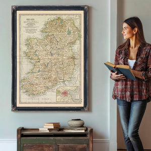a woman standing in front of a map holding a book