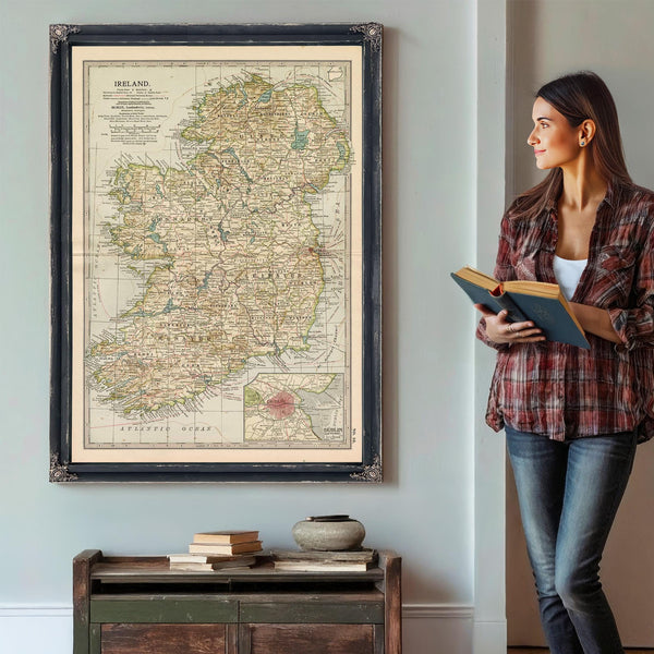 a woman standing in front of a map holding a book