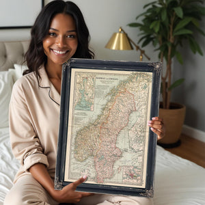 Bella Frye Home & Garden > Decor > Artwork Framed Norway Sweden Vintage Map - Ornate Embellishment Frame with Print