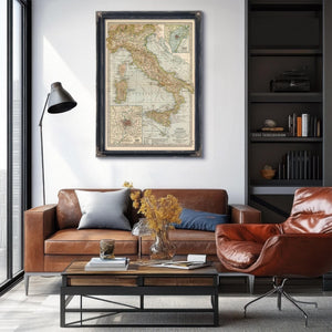 Bella Frye Home & Garden > Decor > Artwork Framed Italy Vintage Map - Ornate Embellishment Frame with Print