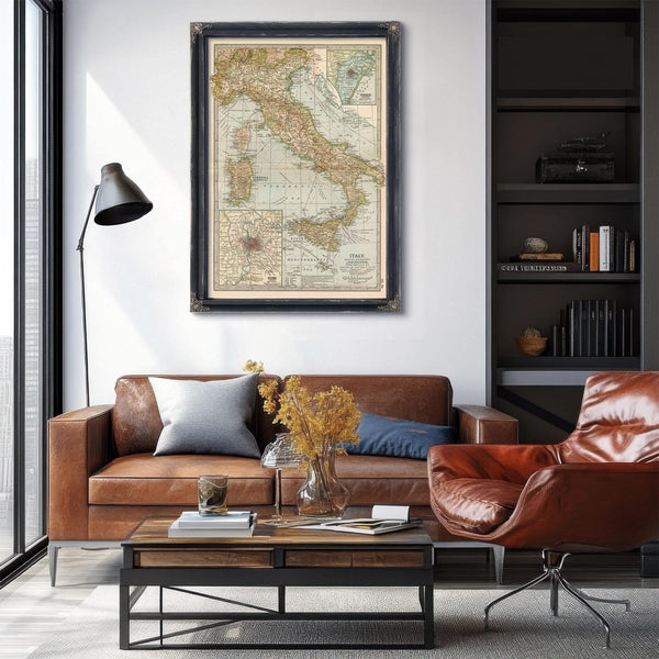 Bella Frye Home & Garden > Decor > Artwork Framed Italy Vintage Map - Ornate Embellishment Frame with Print