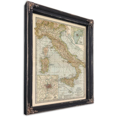 Framed Italy Vintage Map - Ornate Embellishment Frame with Print — Ebony Framed Canvas Print | Bella Frye