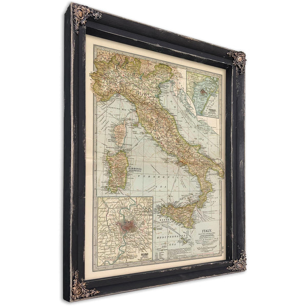 Bella Frye Home & Garden > Decor > Artwork Framed Italy Vintage Map - Ornate Embellishment Frame with Print