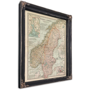 Bella Frye Home & Garden > Decor > Artwork Framed Norway Sweden Vintage Map - Ornate Embellishment Frame with Print
