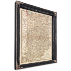 Framed Indiana Vintage Map - Ornate Embellishment Frame with Print — Ebony Framed Canvas Print | Bella Frye