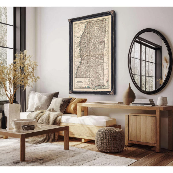 Bella Frye Home & Garden > Decor > Artwork Framed Mississippi Vintage Map - Ornate Embellishment Frame with Print