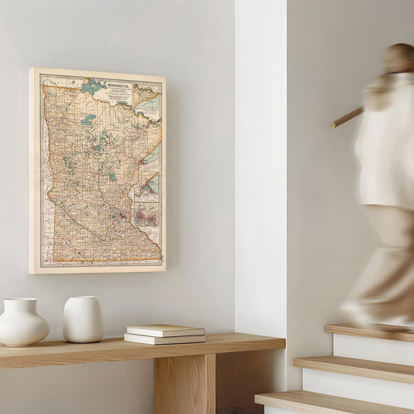 Bella Frye Home & Garden > Decor > Artwork Framed Minnesota Vintage Map - Ornate Embellishment Frame with Print