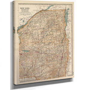 Bella Frye Home & Garden > Decor > Artwork Framed New York, Northern, And Eastern Part Vintage Map - Ornate Embellishment Frame with Print