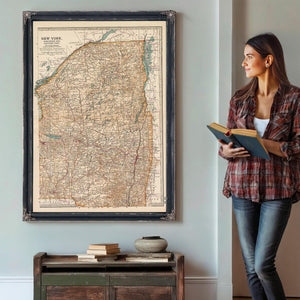 Bella Frye Home & Garden > Decor > Artwork Framed New York, Northern, And Eastern Part Vintage Map - Ornate Embellishment Frame with Print