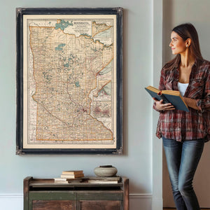 Bella Frye Home & Garden > Decor > Artwork Framed Minnesota Vintage Map - Ornate Embellishment Frame with Print