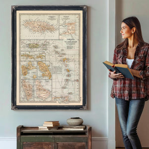 Bella Frye Home & Garden > Decor > Artwork Framed Jamaica Vintage Map - Ornate Embellishment Frame with Print