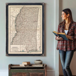 Bella Frye Home & Garden > Decor > Artwork Framed Mississippi Vintage Map - Ornate Embellishment Frame with Print