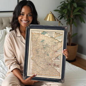 Bella Frye Home & Garden > Decor > Artwork Framed Minnesota Vintage Map - Ornate Embellishment Frame with Print