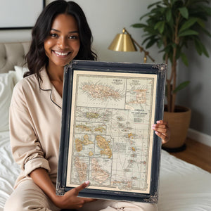 Bella Frye Home & Garden > Decor > Artwork Framed Jamaica Vintage Map - Ornate Embellishment Frame with Print