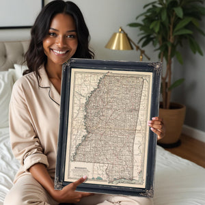 Bella Frye Home & Garden > Decor > Artwork Framed Mississippi Vintage Map - Ornate Embellishment Frame with Print
