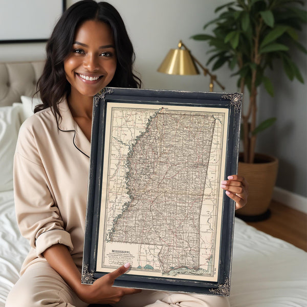 Bella Frye Home & Garden > Decor > Artwork Framed Mississippi Vintage Map - Ornate Embellishment Frame with Print
