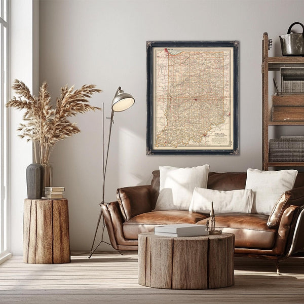Bella Frye Home & Garden > Decor > Artwork Framed Indiana Vintage Map - Ornate Embellishment Frame with Print