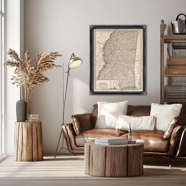 Bella Frye Home & Garden > Decor > Artwork Framed Mississippi Vintage Map - Ornate Embellishment Frame with Print