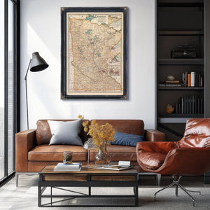 Bella Frye Home & Garden > Decor > Artwork Framed Minnesota Vintage Map - Ornate Embellishment Frame with Print