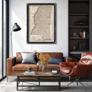 Bella Frye Home & Garden > Decor > Artwork Framed Mississippi Vintage Map - Ornate Embellishment Frame with Print