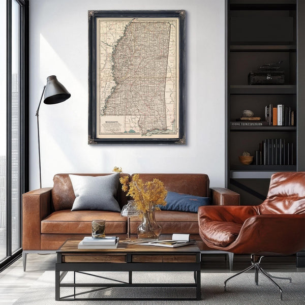 Bella Frye Home & Garden > Decor > Artwork Framed Mississippi Vintage Map - Ornate Embellishment Frame with Print