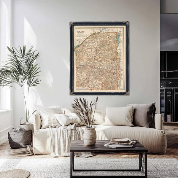 Bella Frye Home & Garden > Decor > Artwork Framed New York, Northern, And Eastern Part Vintage Map - Ornate Embellishment Frame with Print
