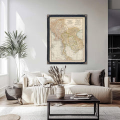 Bella Frye Home & Garden > Decor > Artwork Framed Idia, East, Burma, Siam, French Indo-China Vintage Map - Ornate Embellishment Frame with Print