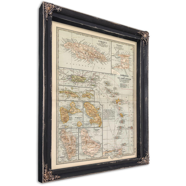 Bella Frye Home & Garden > Decor > Artwork Framed Jamaica Vintage Map - Ornate Embellishment Frame with Print